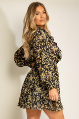 Floral Print Frilled Trim Mini Dress