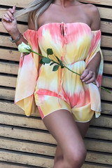 Tie Dye Print Off Shoulder Knotted Playsuit