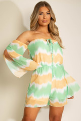 Tie Dye Print Off Shoulder Knotted Playsuit