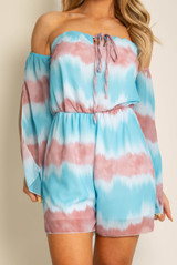 Tie Dye Print Off Shoulder Knotted Playsuit