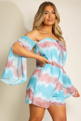 Tie Dye Print Off Shoulder Knotted Playsuit