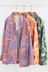Tie Dye Print Front Pocketed Denim Shacket 