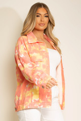Tie Dye Print Front Pocketed Denim Shacket 
