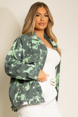 Tie Dye Print Front Pocketed Denim Shacket 