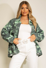 Tie Dye Print Front Pocketed Denim Shacket 