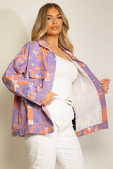 Tie Dye Print Front Pocketed Denim Shacket 