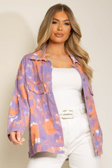 Tie Dye Print Front Pocketed Denim Shacket 