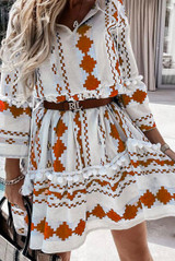 Aztec Print V Neck Knotted Mini Dress