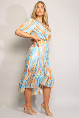 Watercolour Print Wrap Look Dress