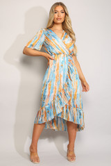 Watercolour Print Wrap Look Dress