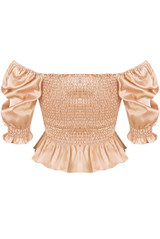 Shirred Satin Bardot Tops