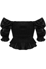Shirred Satin Bardot Tops