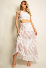 Dog Tooth Print Pleated Maxi Skirt