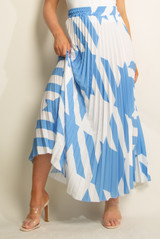 Dog Tooth Print Pleated Maxi Skirt