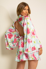 Shiny Floral Print Open Back Shift Dress