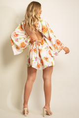 Shiny Floral Print Open Back Shift Dress