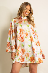 Shiny Floral Print Open Back Shift Dress