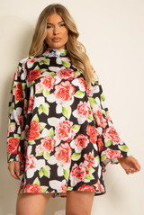 Shiny Floral Print Open Back Shift Dress