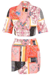 Tribal Print Blazer & Wrap Up Mini Skirt Set 