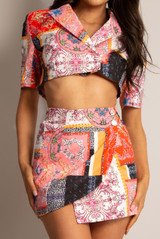 Tribal Print Blazer & Wrap Up Mini Skirt Set 