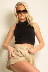 Cut Out Back Ribbed Knit Tops