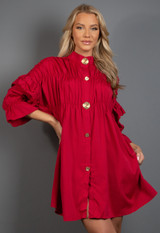 Ruched Frill Sleeve Shirt Dress 