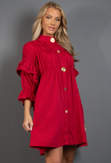 Ruched Frill Sleeve Shirt Dress 
