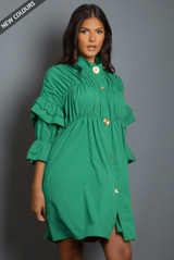 Ruched Frill Sleeve Shirt Dress 