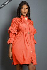 Ruched Frill Sleeve Shirt Dress 