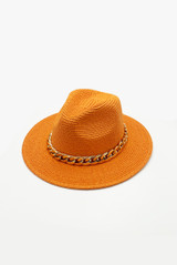 Woven Fedora Hat With Chain