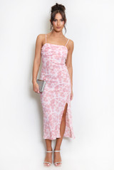 Floral Watercolour Midi Dress With Slit