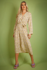 Vintage Floral Print Belted Shirt Dress