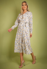 Vintage Floral Print Long Sleeve Shirt Dress