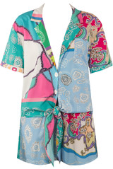 Scarf Print Knotted Shirt & Shorts Set 