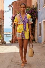 Scarf Print Knotted Shirt & Shorts Set 