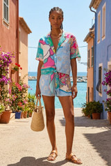 Scarf Print Knotted Shirt & Shorts Set 
