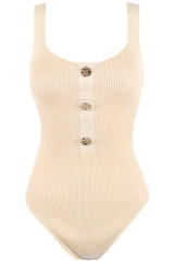 Ribbed Fine Knit Bodysuit With Button Detail