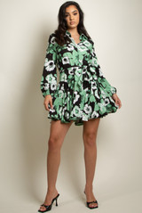 Floral Print Belted Flare Shirt Dress