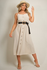 Button Front Strappy Midi Dress 