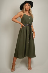 Button Front Strappy Midi Dress 