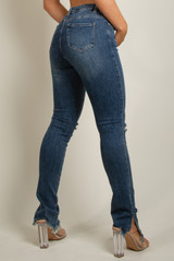 Dark Wash Skinny Jeans With Raw Hem