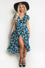 Floral Leaf Wrap Midi Dress