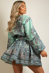 Paisley Print Belted Flare Mini Dress