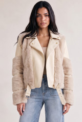PU Faux Fur Trim Biker Jacket