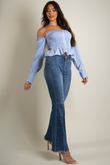 Stripe Shirred Bardot Top