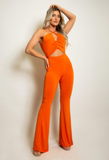 Ruched Open Back Knotted Jumpsuit