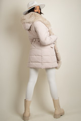 Midi Puffer Coat With Chunky Faux Fur