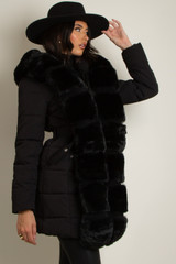 Midi Puffer Coat With Chunky Faux Fur