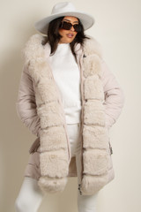 Midi Puffer Coat With Chunky Faux Fur
