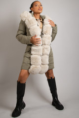 Midi Puffer Coat With Chunky Faux Fur